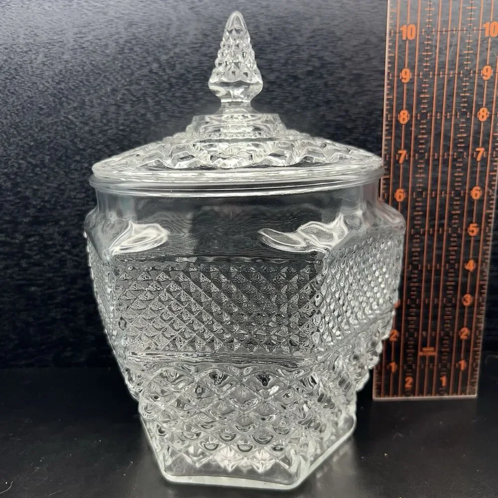 Anchor Hocking Wexford Cookie Jar w/ Lid Cut Glass 1960’s MCM Regency